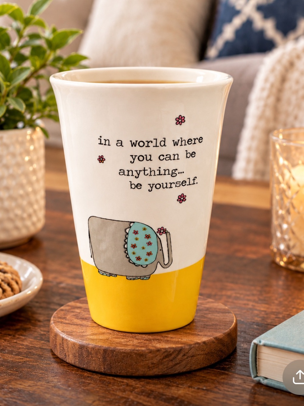 Natural Life Elephant Folk Critter Mug White & Orange